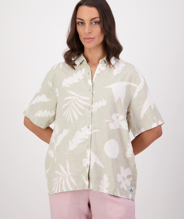 Women's Leafage Linen Short Sleeve Shirt