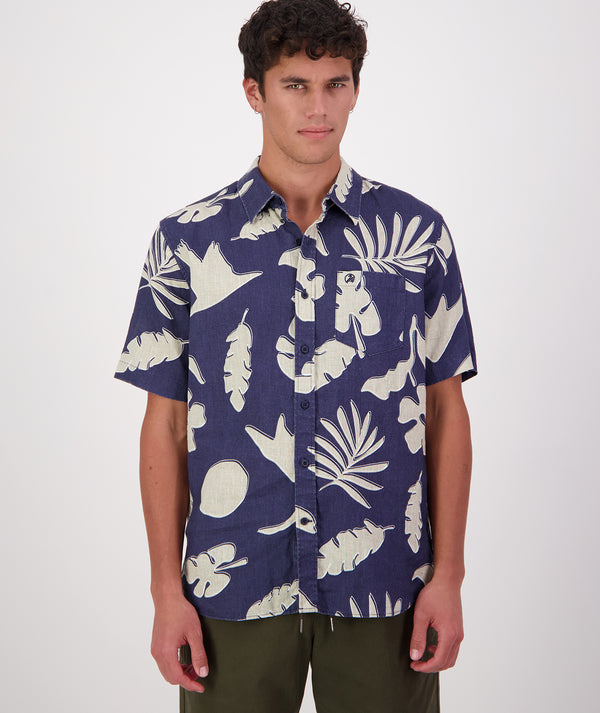 Men's Leafage Linen Short Sleeve Shirt