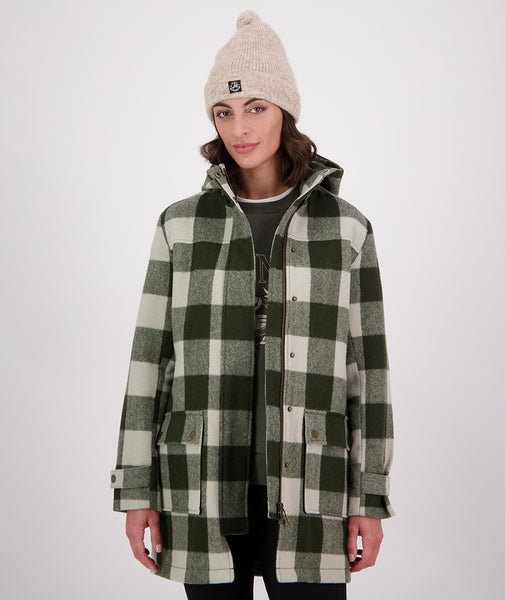 Woolrich Green Check Coat Womens Women's Annmore Wool Overcoat