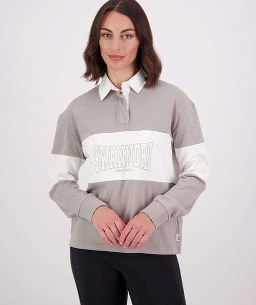 Women's Lynfield Rugby Top (Horizon Grey/White) Swanndri