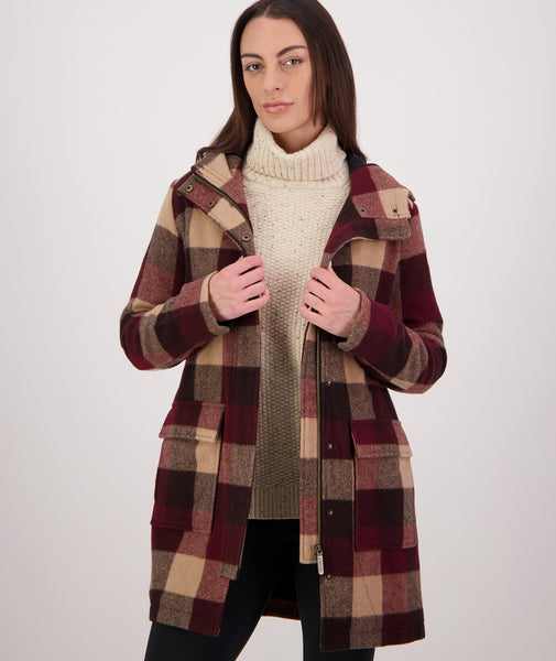 m*b様 Cornier Super160s WOOL/SILK CHECK S Women's Annmore V2 Wool Overcoat (Florence Check) - Swanndri