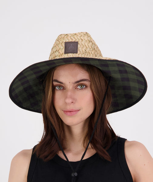 Unisex Whangamata V2 Straw Hat (Olive/Black Check) - Swanndri