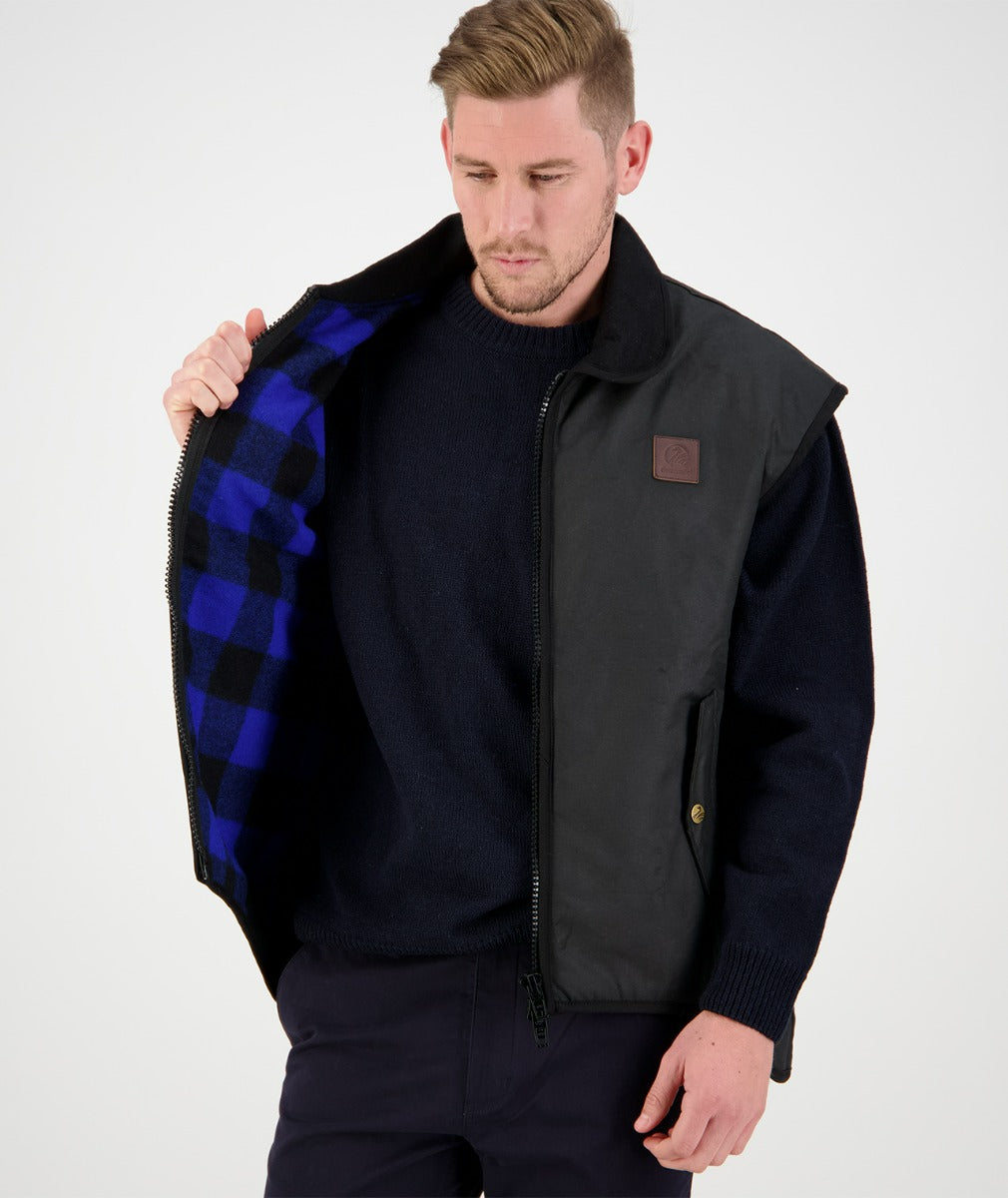 Mens Foxton Oilskin Vest with Wool Lining (Black) Swanndri