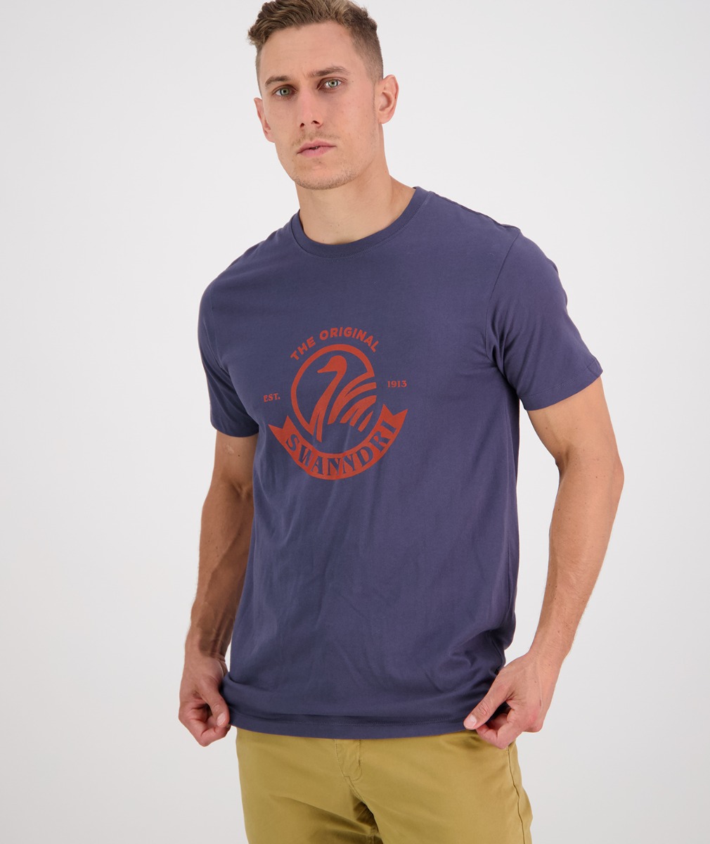 Swanndri Men's Original Print T-Shirt in Steel Blue/Red