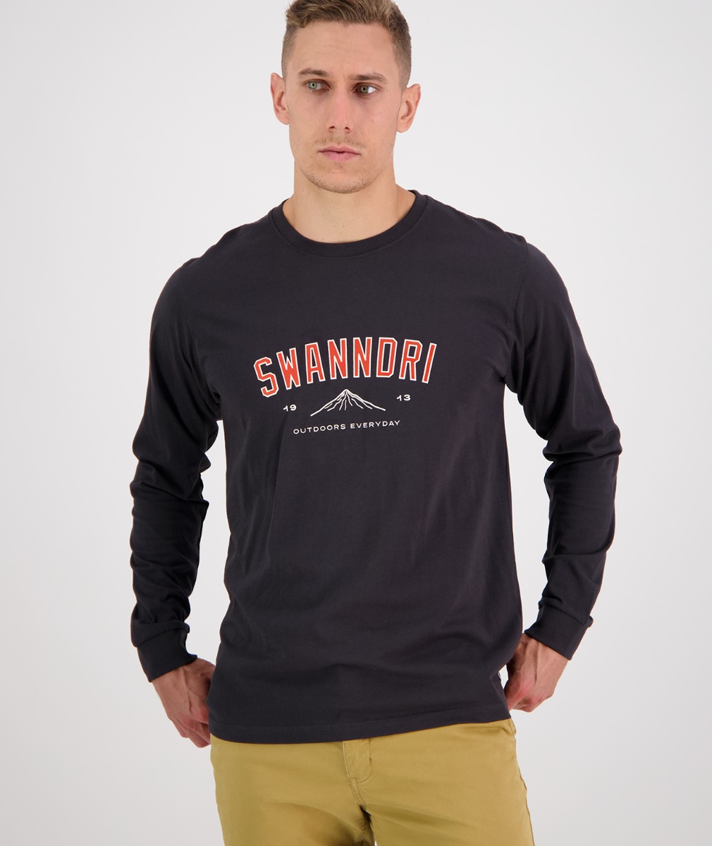 Swanndri Men's Lompoc Long Sleeve Printed T-Shirt in Washed Black