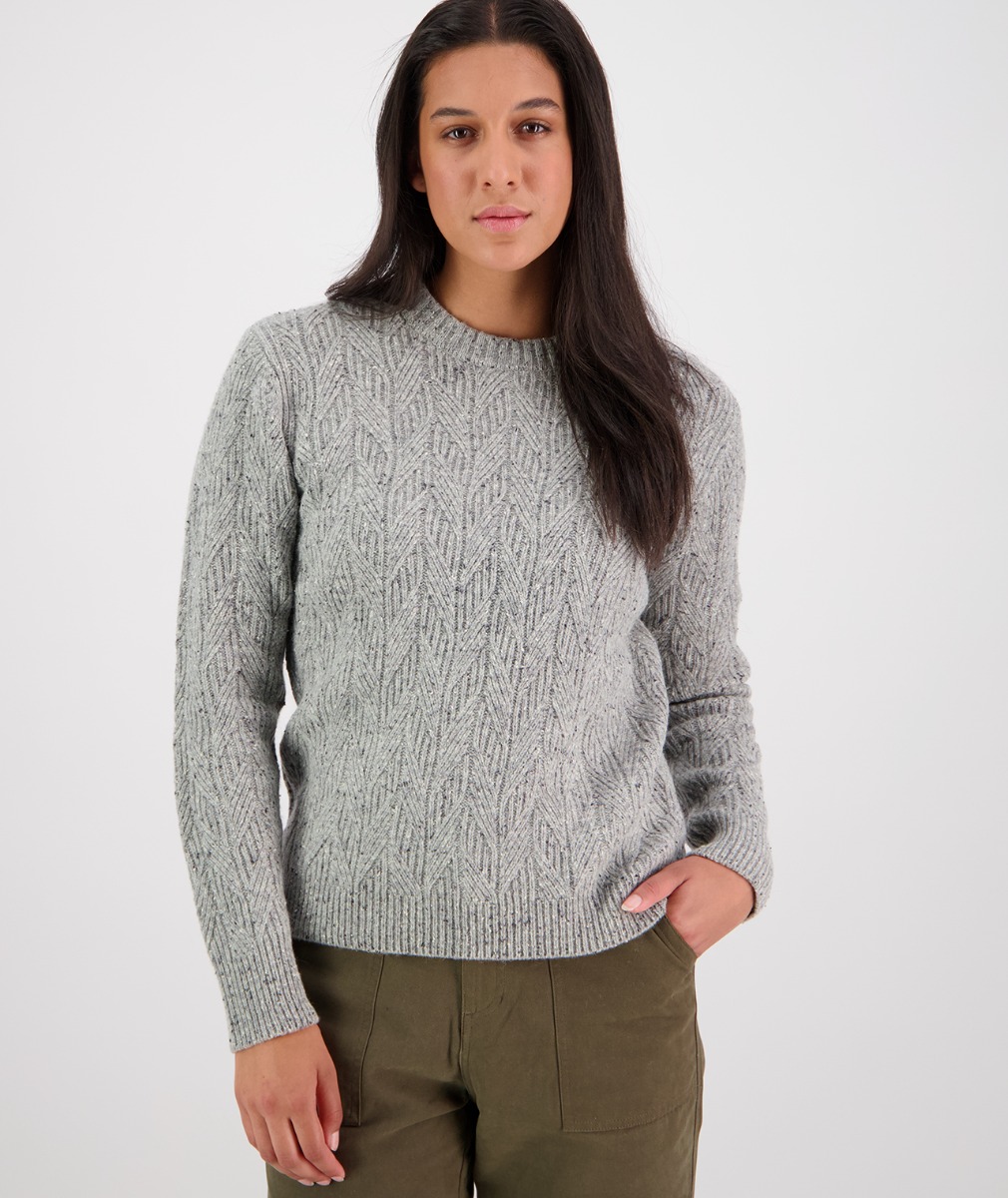 Swanndri Women's Kennedy Point Cable Knit Crew in Grey